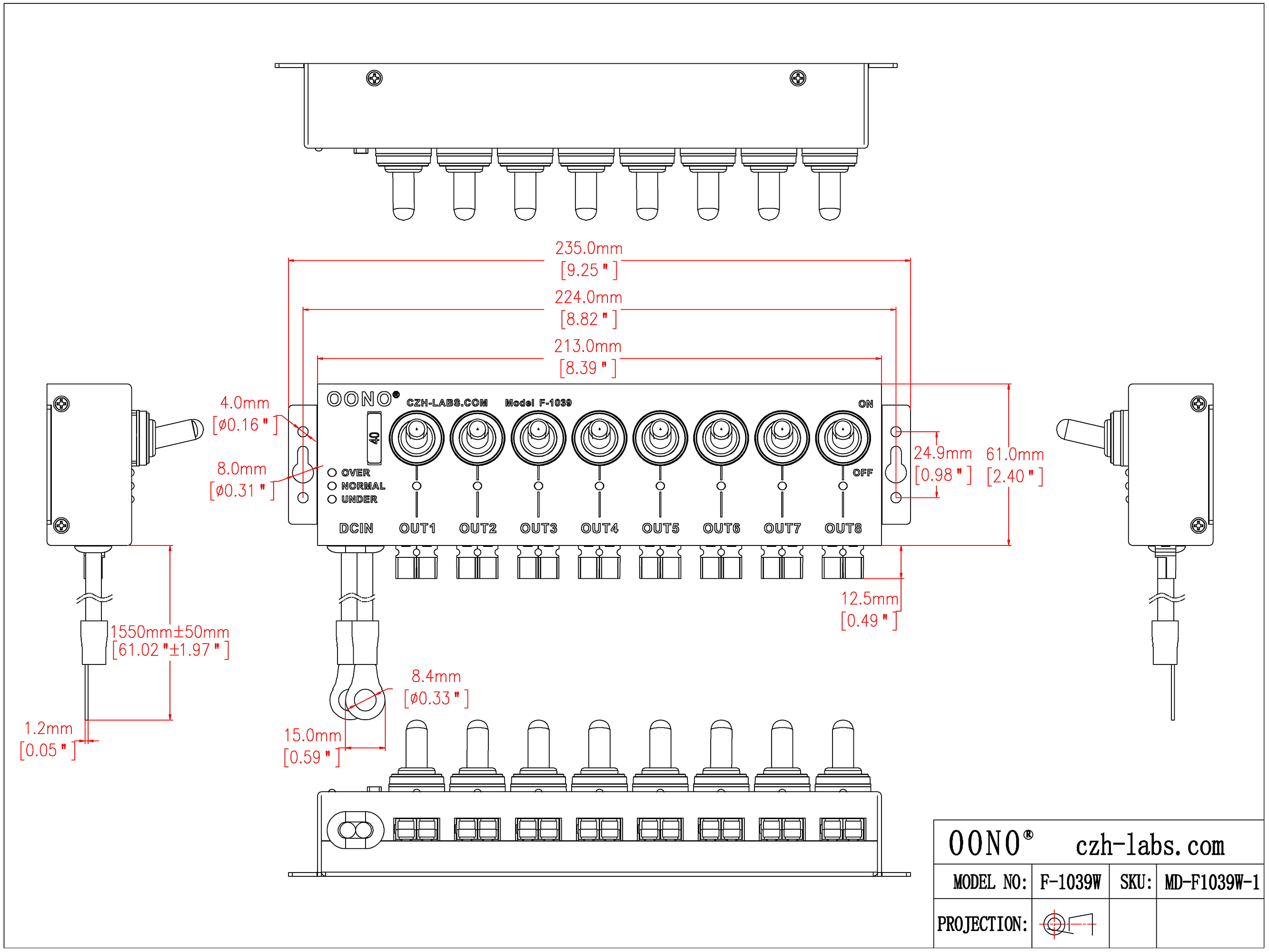 Wired 8 Channel Anderson Powerpole Connector Power Splitter Distributor Source Strip, with 8 Independent Control Switches