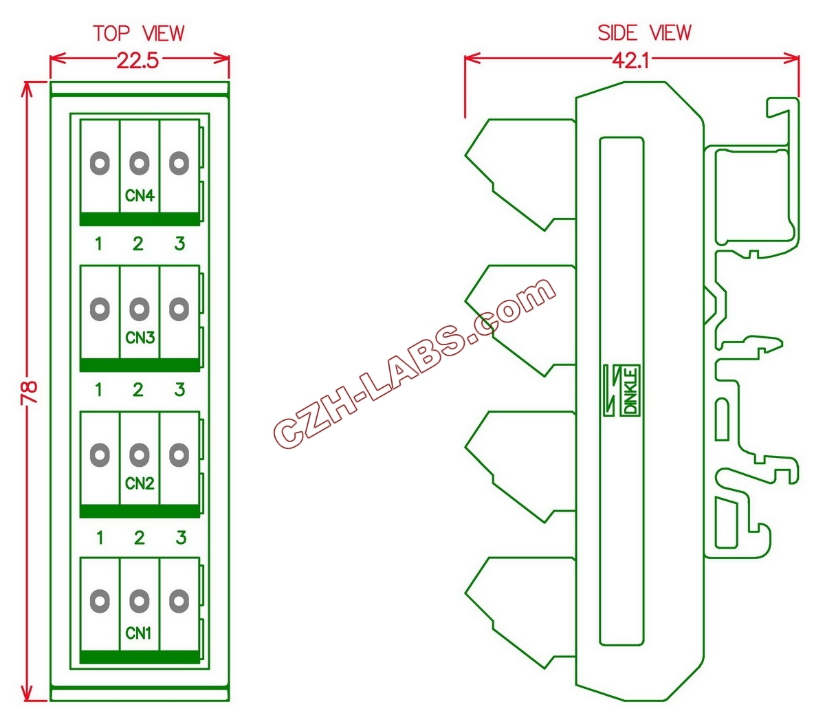 Slim DIN Rail Mount 16A/300V 4x3 Position Screw Terminal Block Distribution Module.