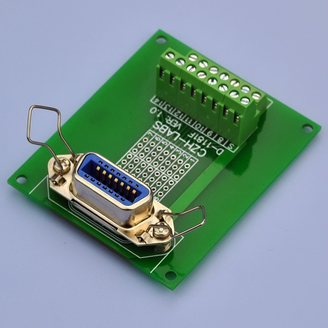 CZH-LABS 14-Pin 0.085" Centronics Vertical Female Ribbon Connector Screw Terminal Block Breakout Board.