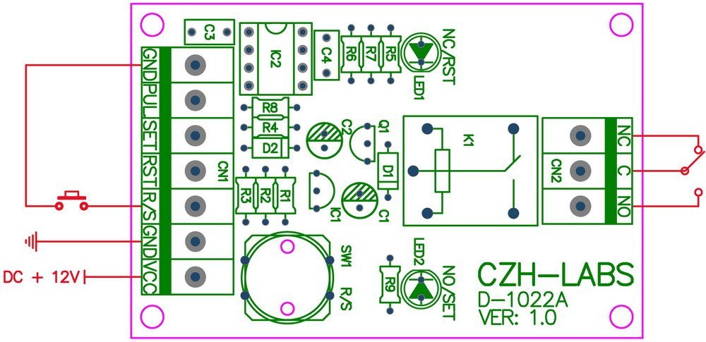 Panel Mount Momentary-Switch/Pulse-Signal Control Latching SPDT Relay Module,12V.