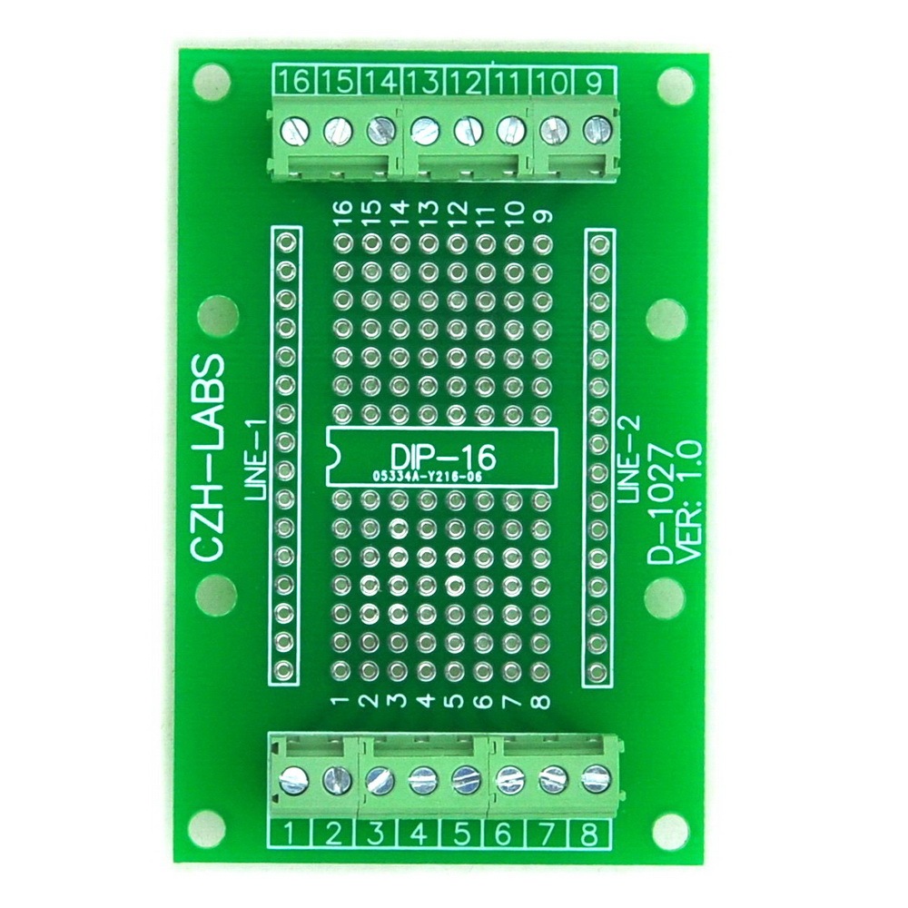DIP-16 Component to Screw Terminal Adapter Board, w/HQ DIN Rail Mount Carrier.