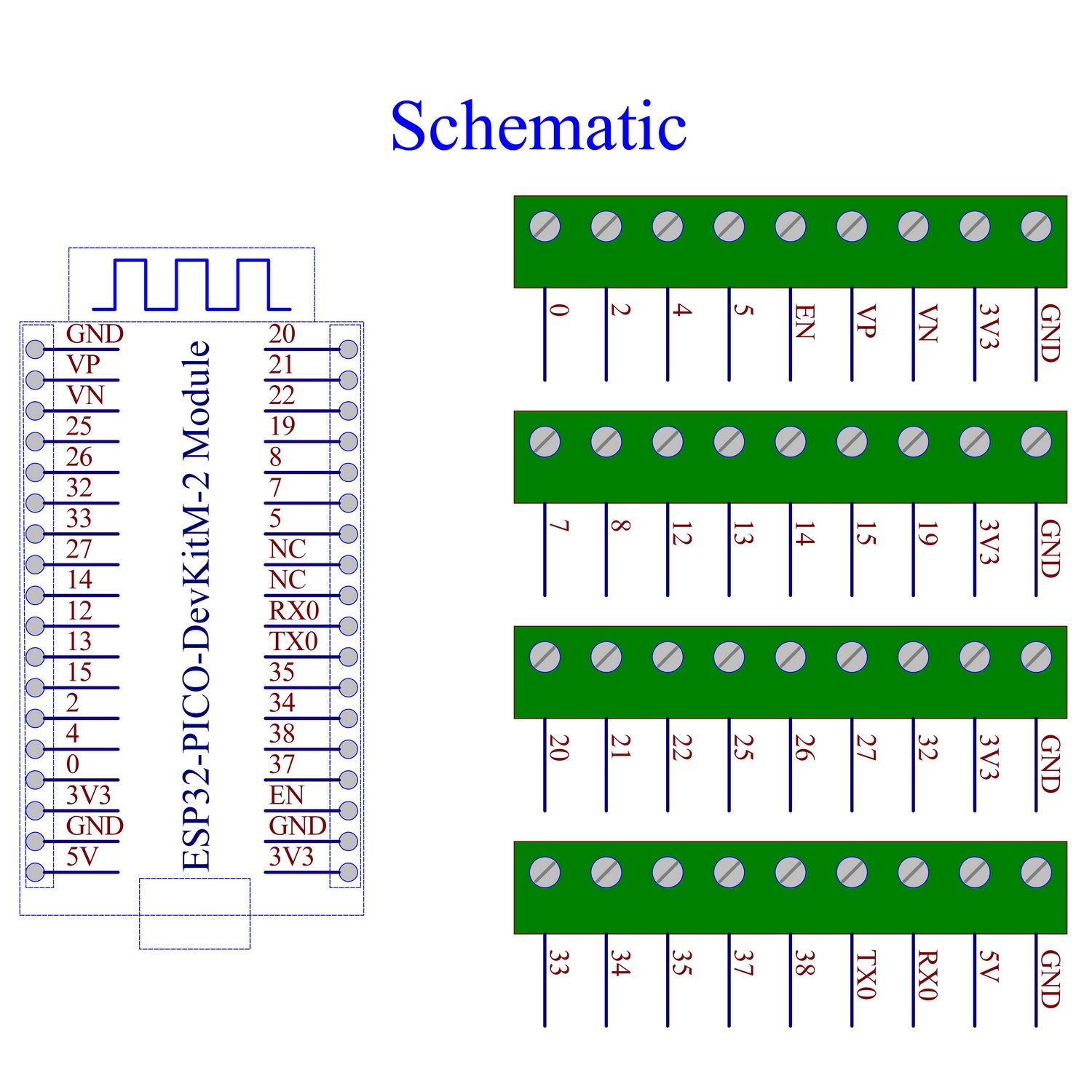 Screw Terminal Block Breakout Module Board for ESP32-PICO-DevKitM-2