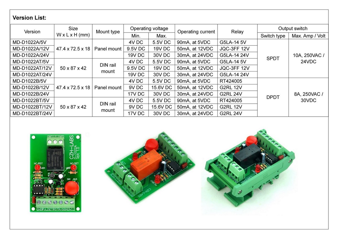 Panel Mount Momentary-Switch/Pulse-Signal Control Latching SPDT Relay Module,12V.