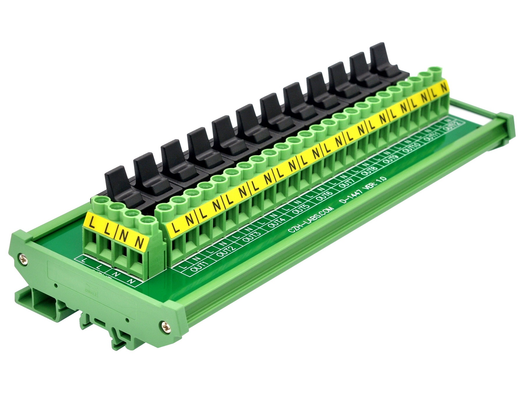 DIN Rail Mount 12 Channel Paddle Rocker Switch AC 115V 230V Power Distribution Strip Module