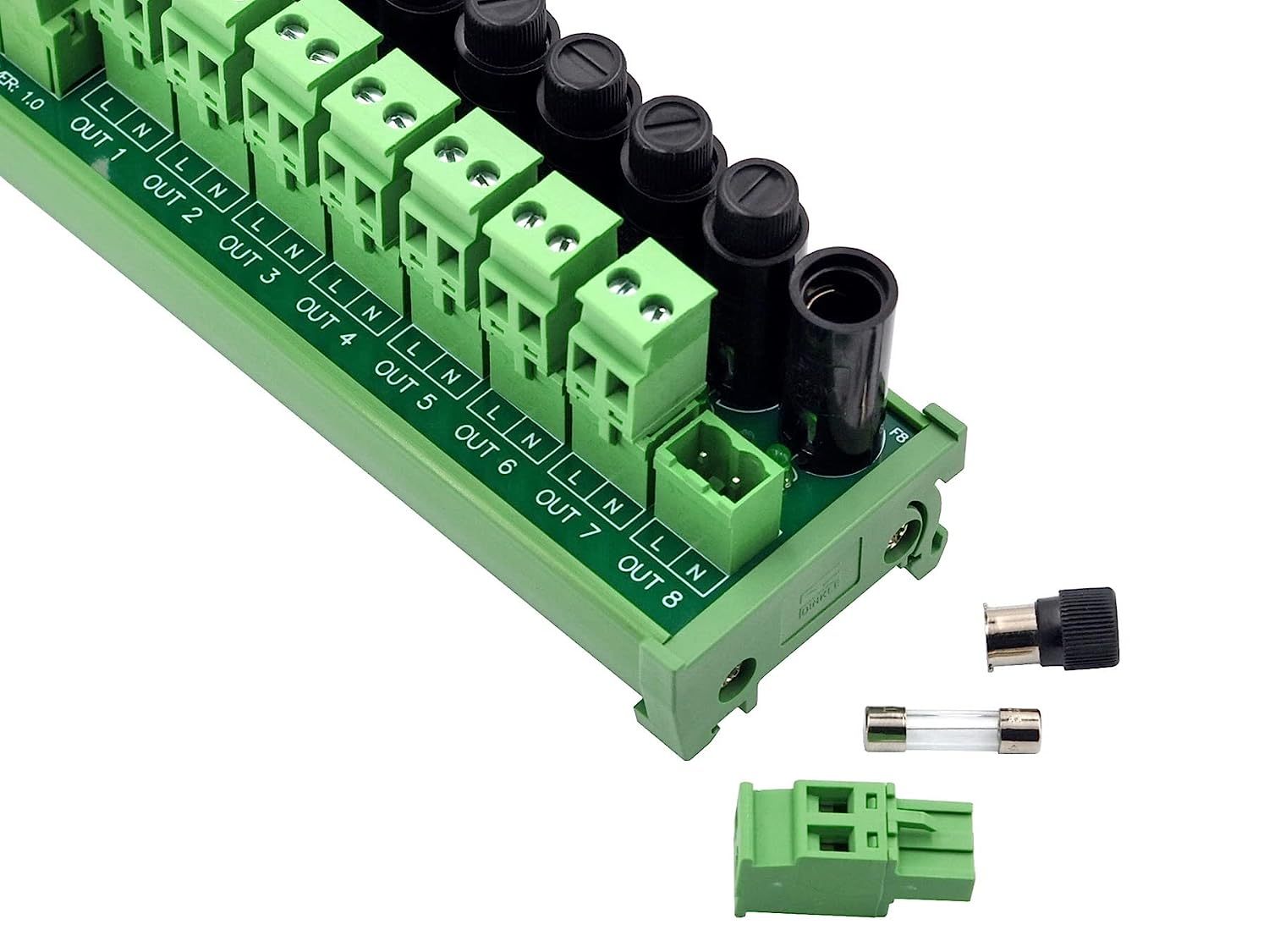 DIN Rail Mount AC 24-250V 8 Channel Pluggable Side Wiring Terminal Block Power Distribution Fuse Module, HCDC HD065RT