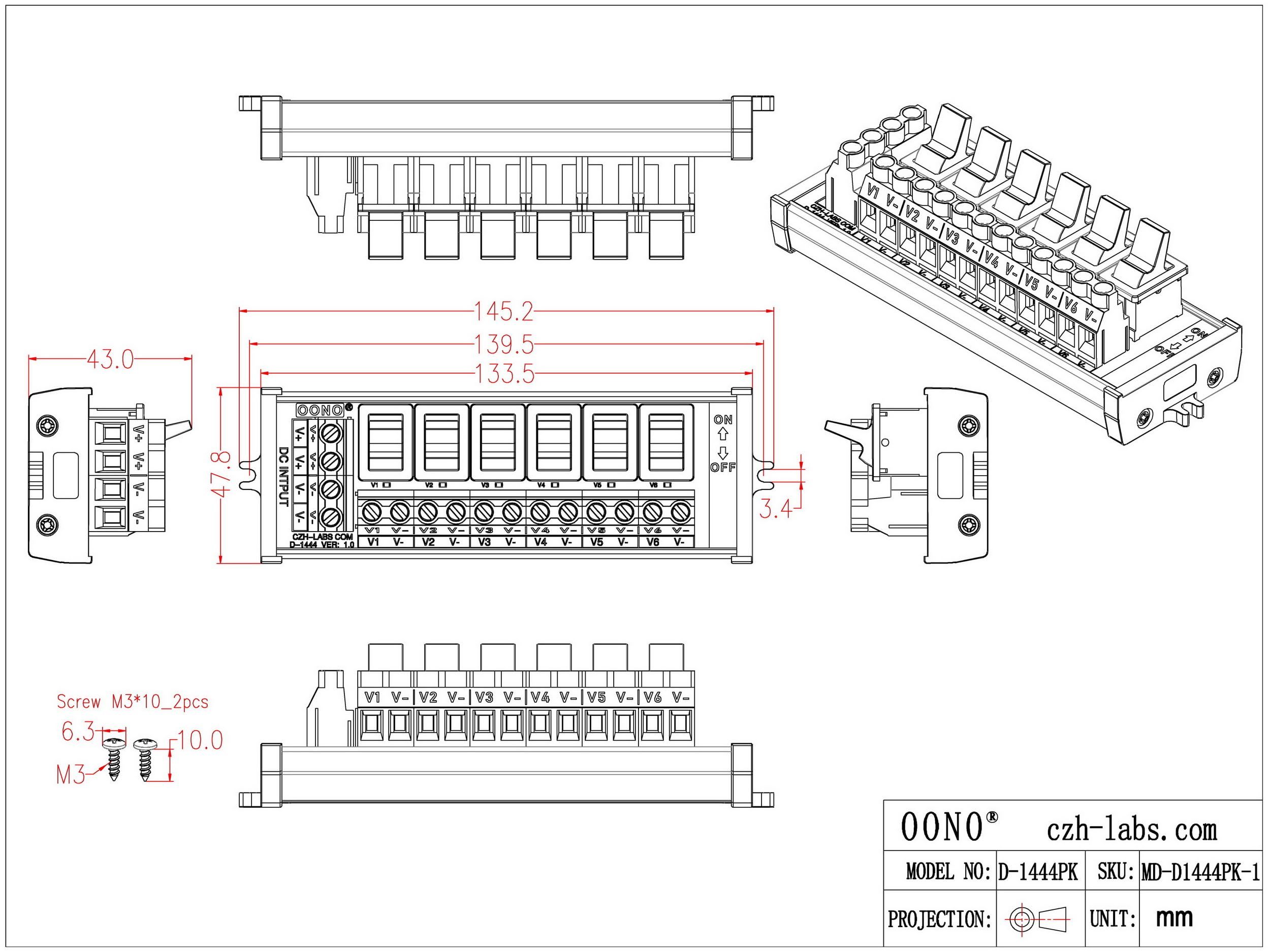 Screw Mount 6 Channel Paddle Rocker Switch DC Power Distribution Strip Module