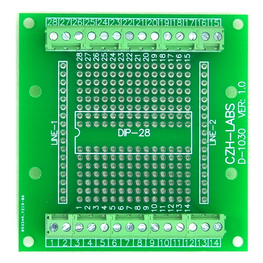 DIP-28 Component to Screw Terminal Block Adapter Board, DIP28 PCB.