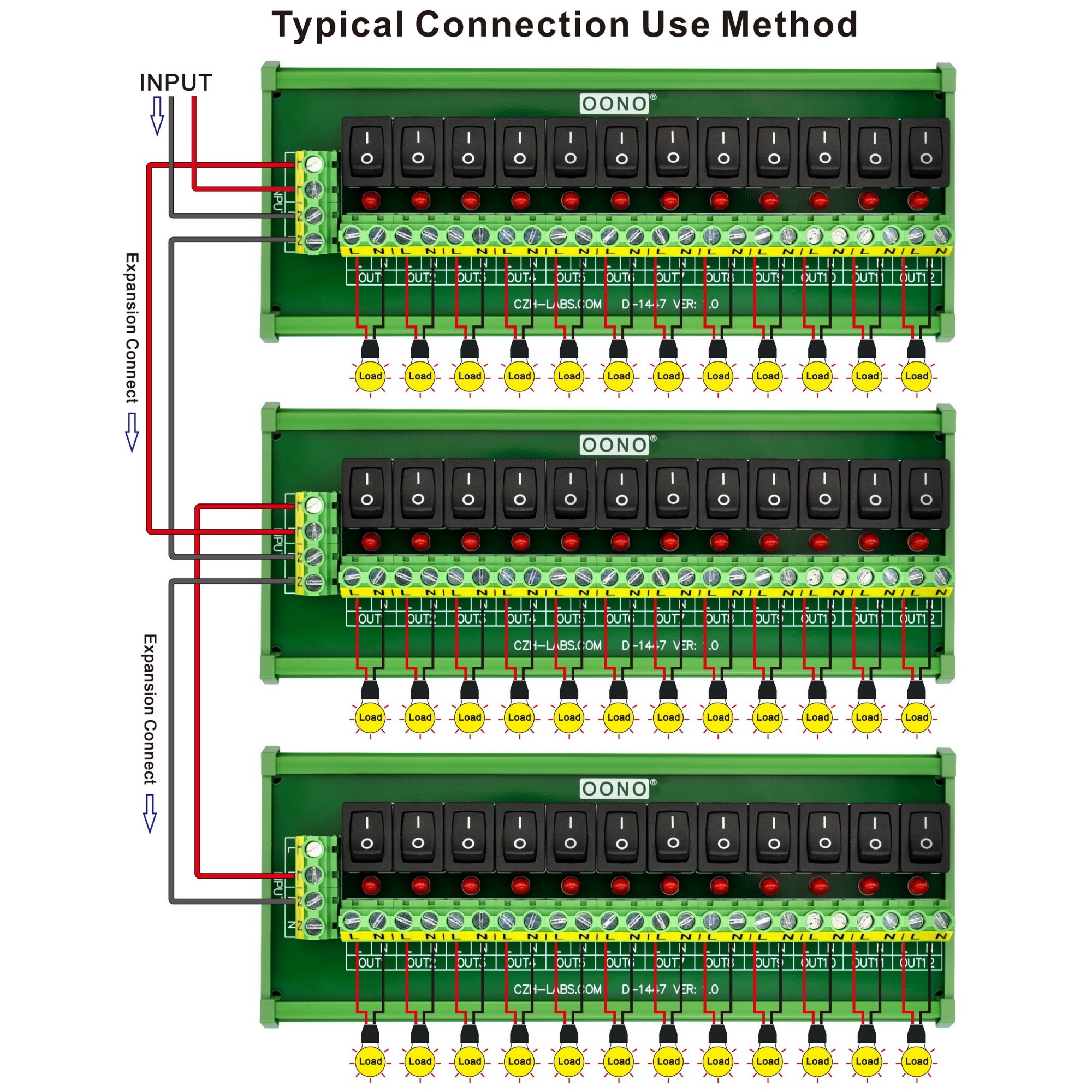 DIN Rail Mount 12 Channel Rocker Switch AC 115V 230V Power Distribution Strip Module