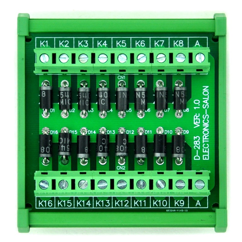 ELECTRONICS-SALON DIN Rail Mount Common Anode 16 Diode Network Module, 1N5408 3A 1000V.