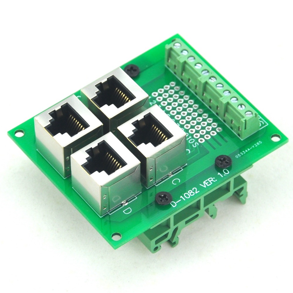 CZH-LABS RJ50 10P10C 4-Way Buss Board Interface Module with Simple DIN Rail Mount Bracket
