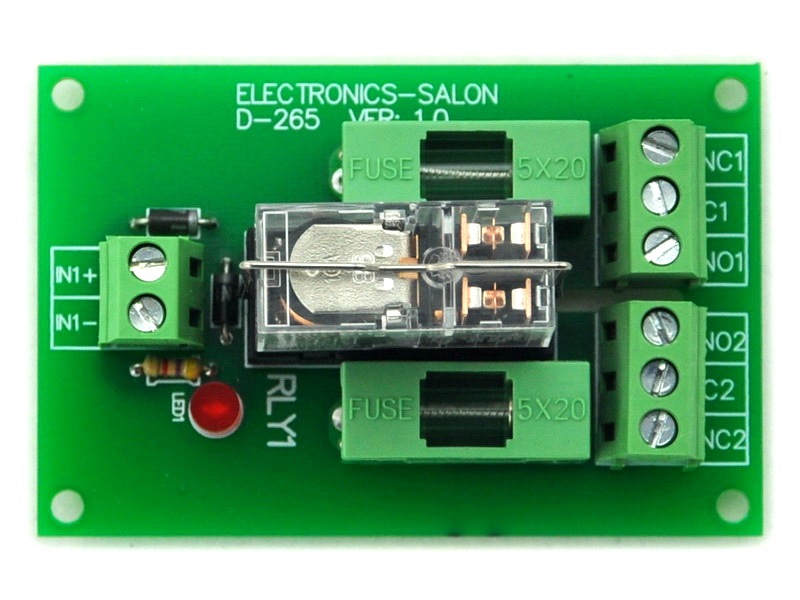 ELECTRONICS-SALON DIN Rail Mount Fused DPDT 5A Power Relay Interface Module, G2R-2 5V DC Relay.