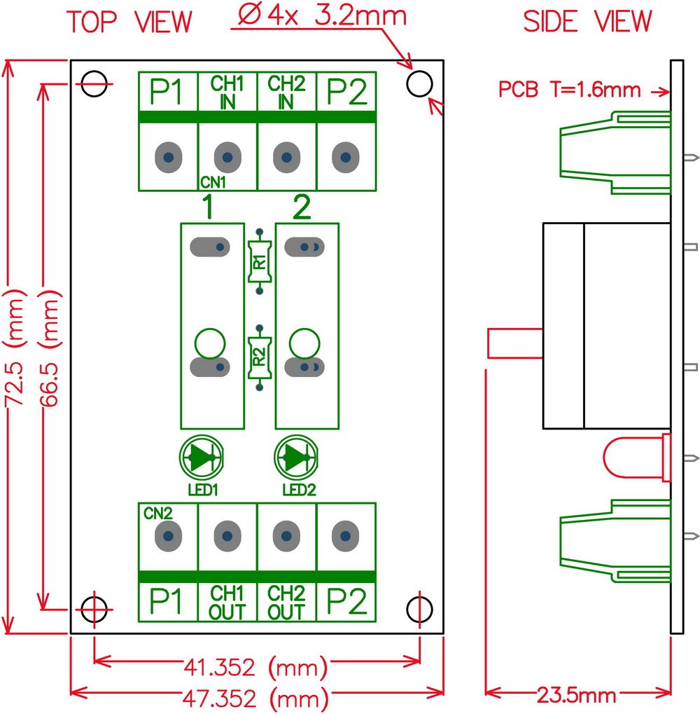 Panel Mount 2 Channel Thermal Circuit Breaker Module, with 2 Direct Connection Terminal.