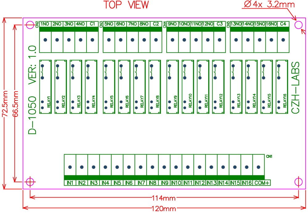 CZH-LABS Slim Panel Mount DC24V Sink/NPN 16 SPST-NO 5A Power Relay Module, APAN3124