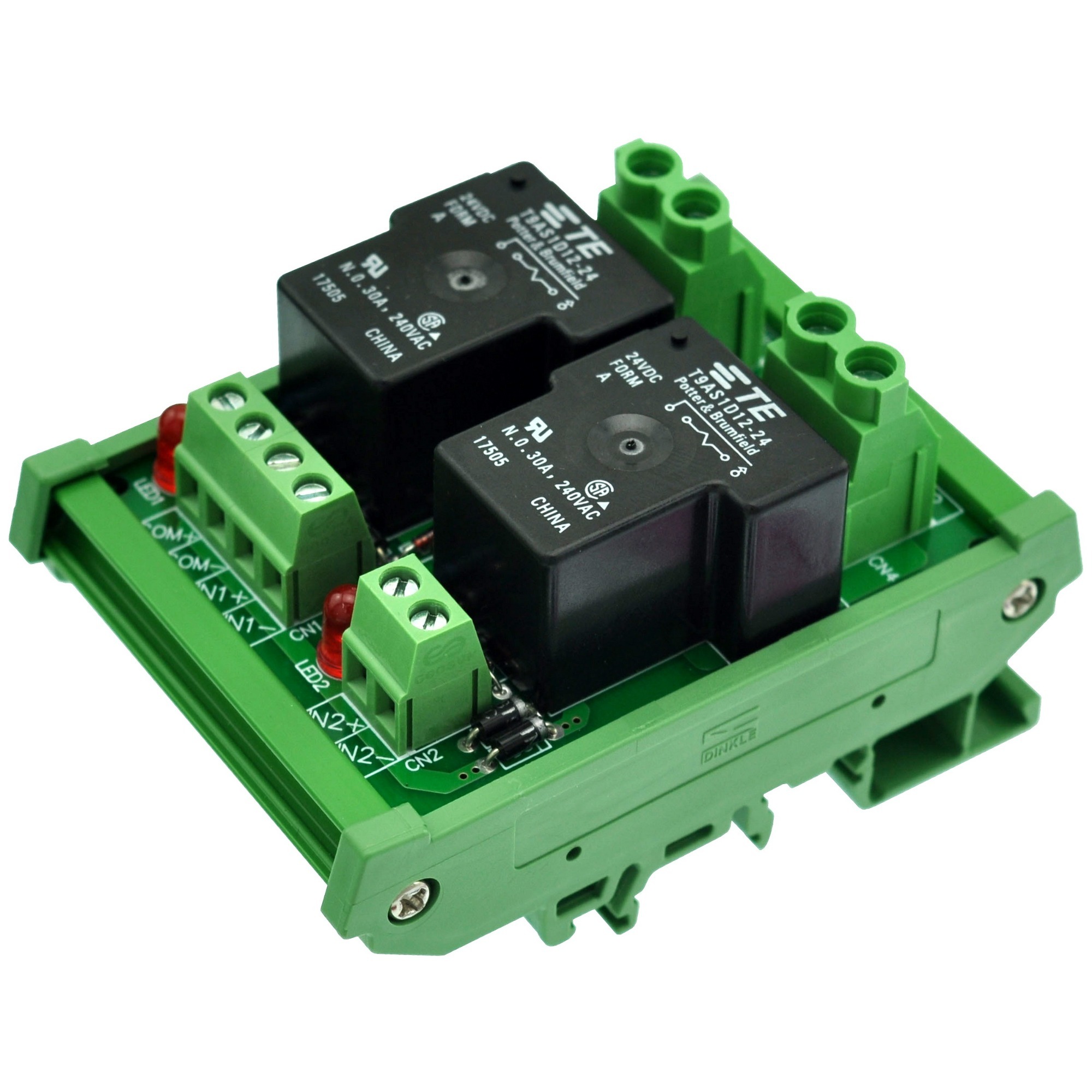 CZH-Labs DIN Rail Mount 24V Passive 2 SPST-NO 30Amp Power Relay Module.
