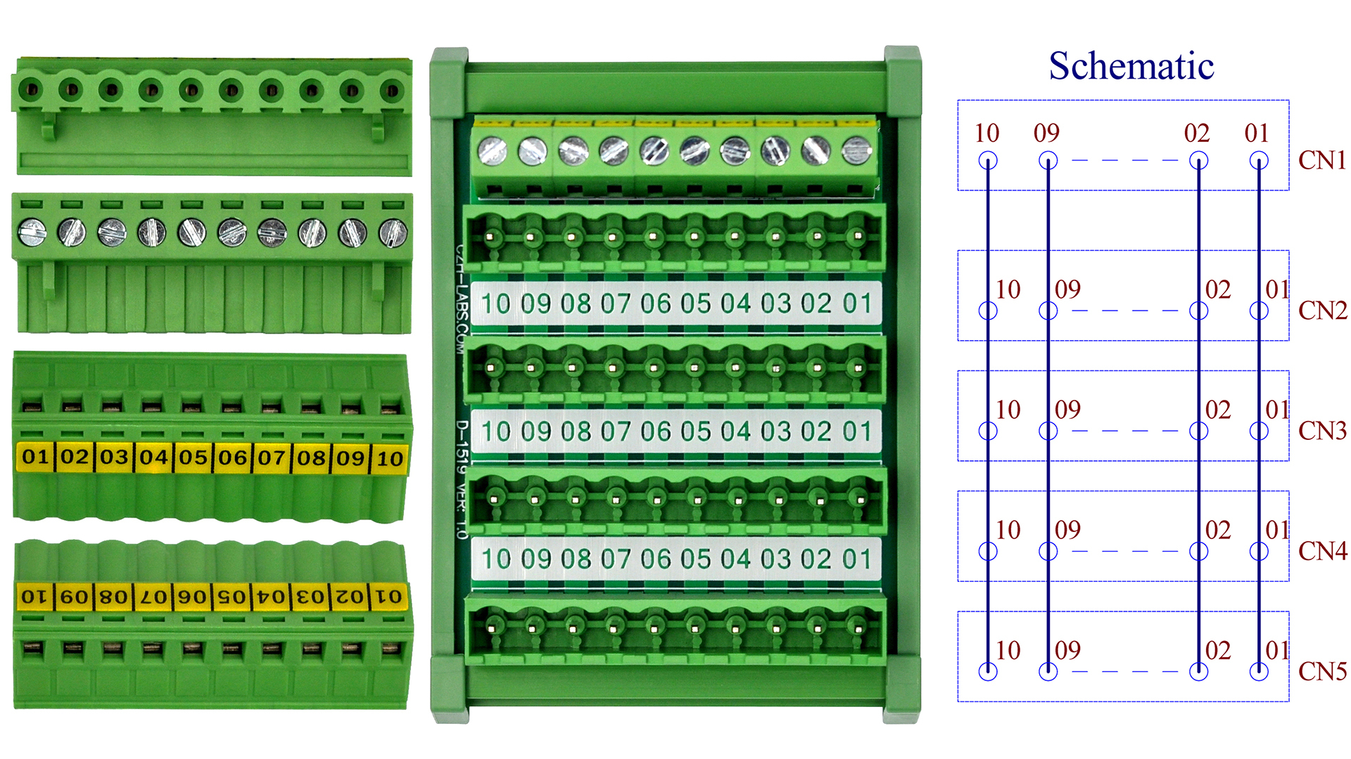 Slim DIN Rail Mount 10A/300V 5x10 Position Pluggable Screw Terminal Block Distribution Module
