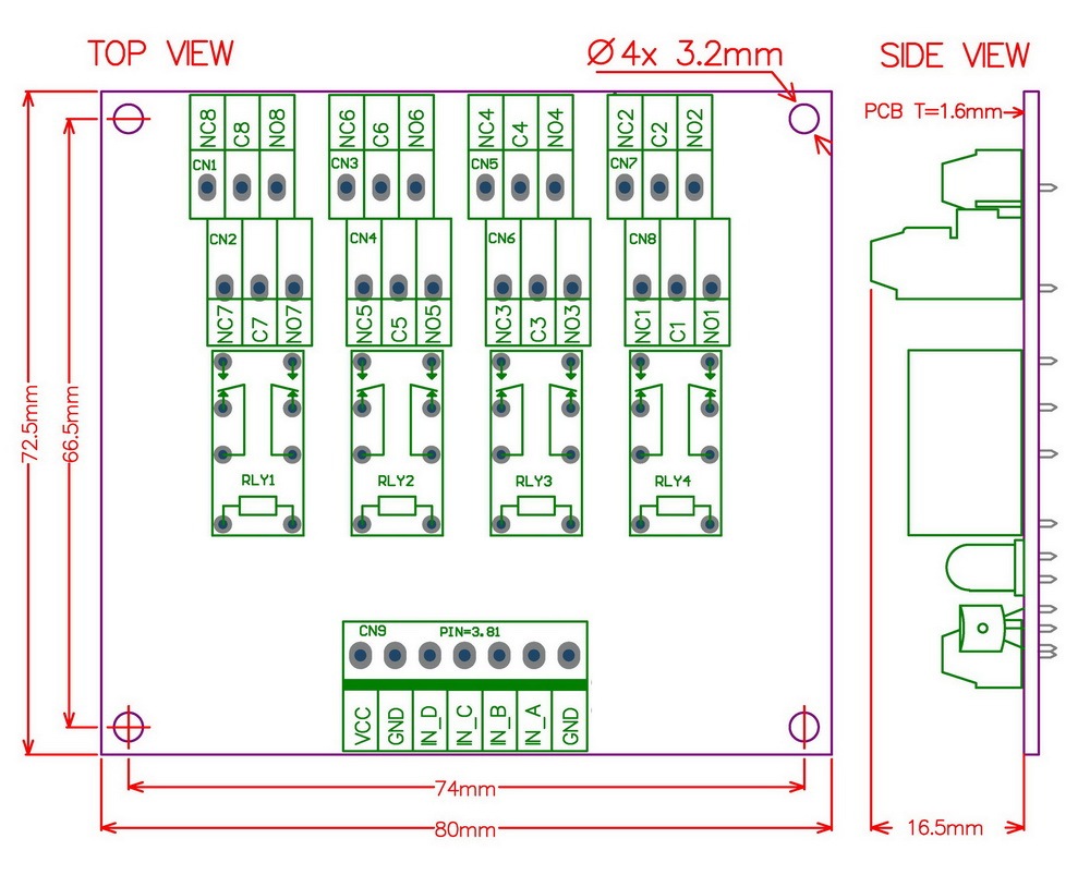 ELECTRONICS-SALON 4 DPDT Signal Relay Module Board, DC 5V Version, for Arduino Raspberry-Pi 8051 PIC.