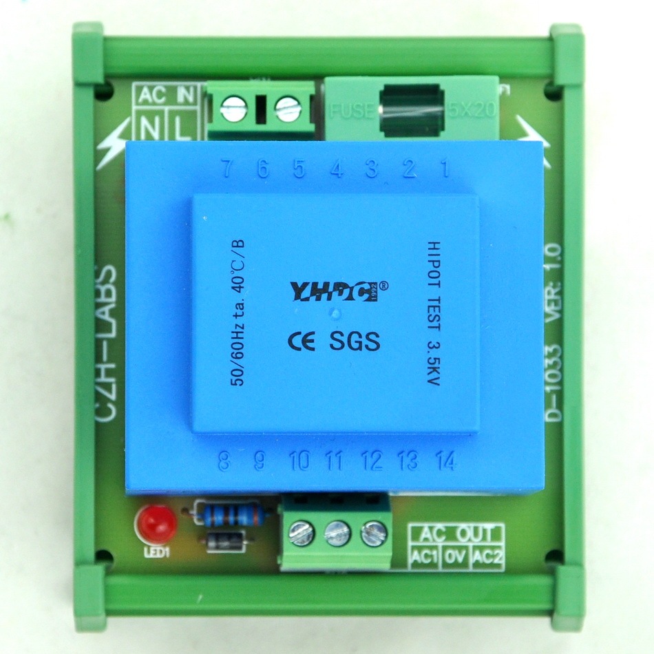 CZH-LABS P 230VAC, S 15VAC, 20VA DIN Rail Mount Power Transformer Module, D-1033T/P, AC15V .