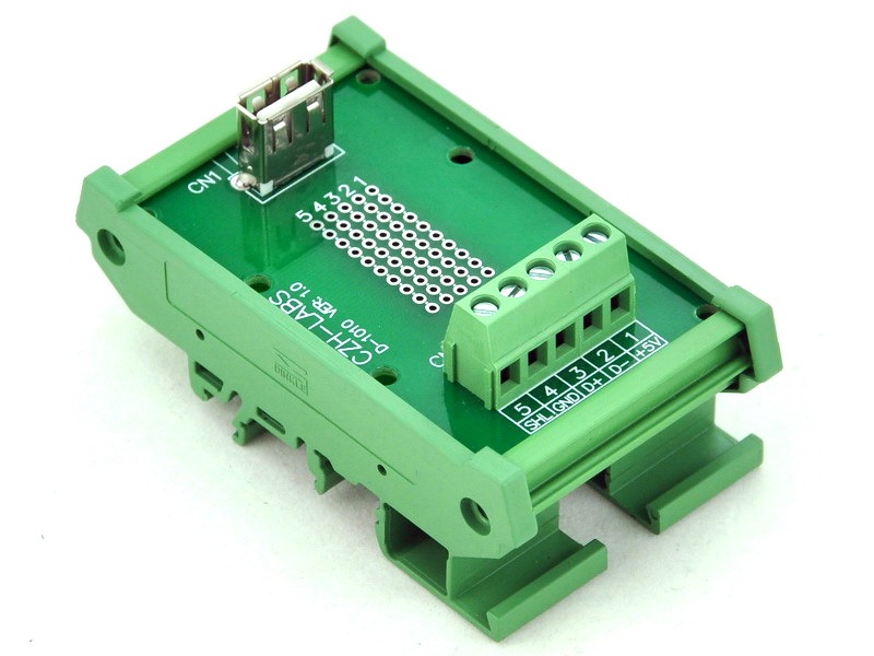 CZH-LABS DIN Rail Mount USB Type A Female Vertical Jack Module Board.