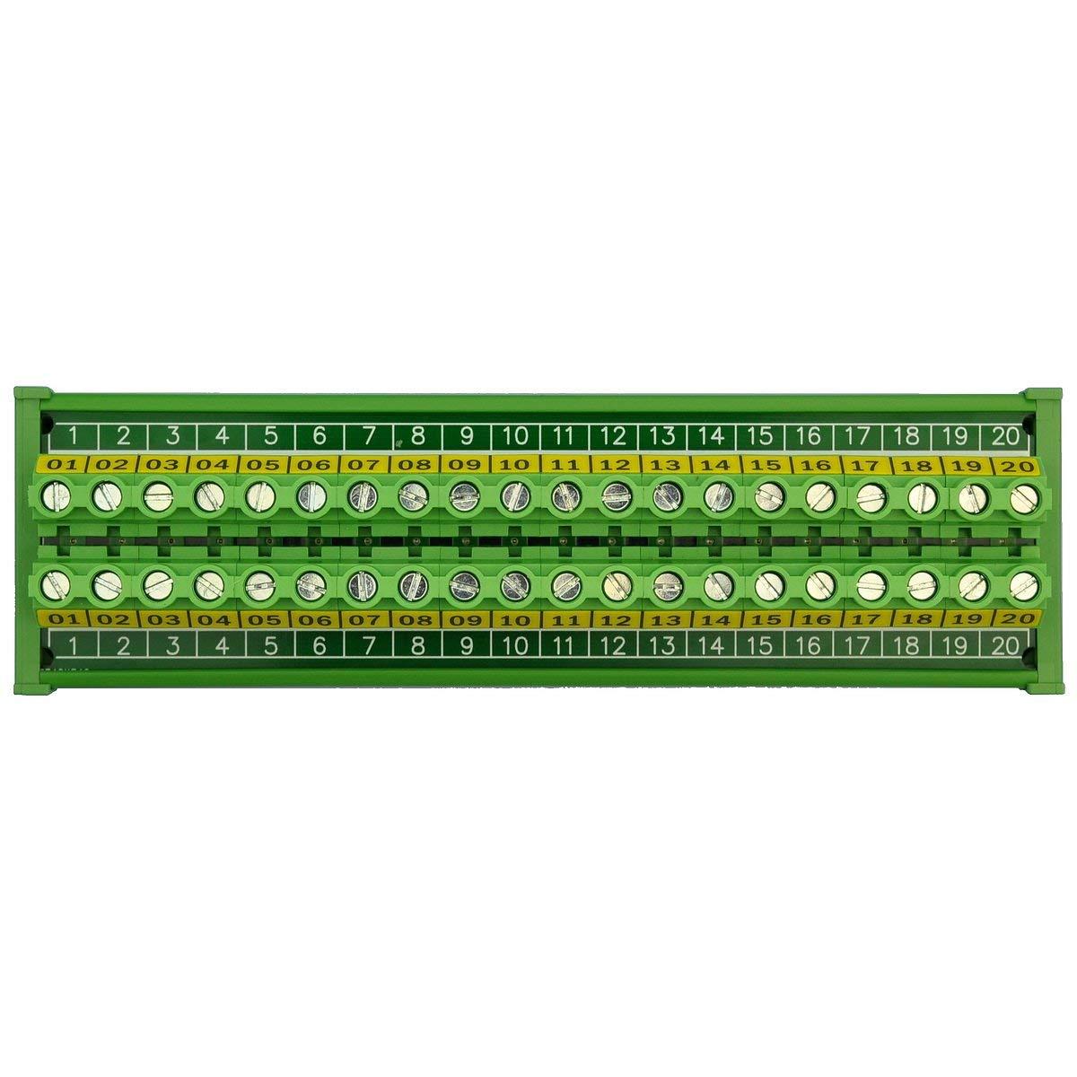 CZH-LABS DIN Rail Mount 30A/300V 20 Position Screw Terminal Block Distribution Module.