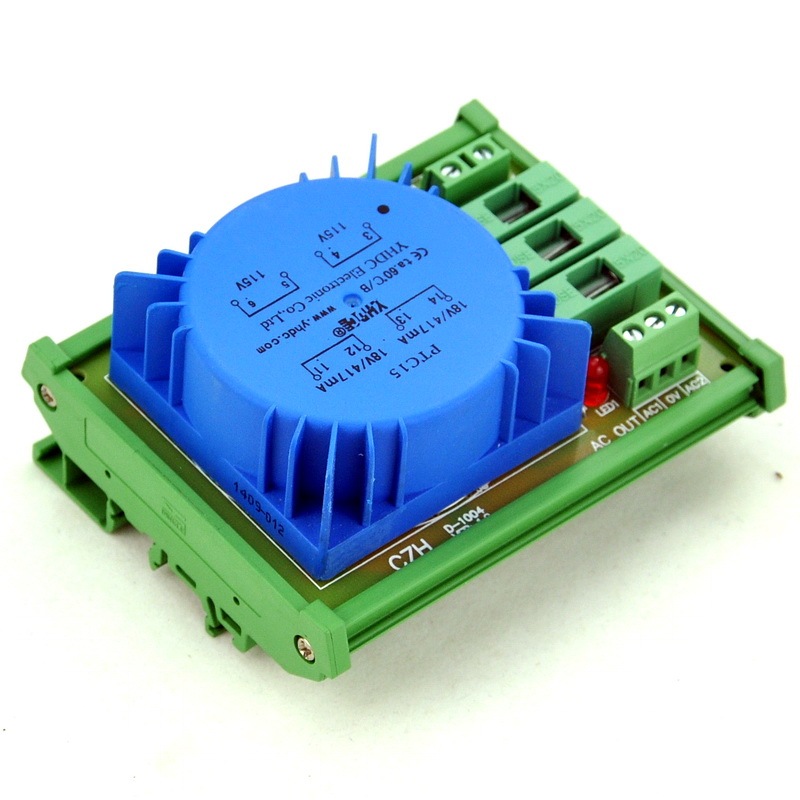 CZH P 230VAC, S 2x 18VAC, 15VA DIN Rail Mount Toroidal Power Transformer Module.