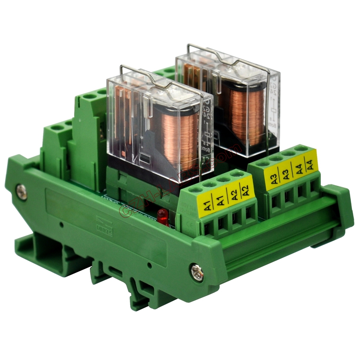 DIN Rail Mount AC/DC 5V Control 2 DPDT 5Amp Pluggable Power Relay Interface Module.