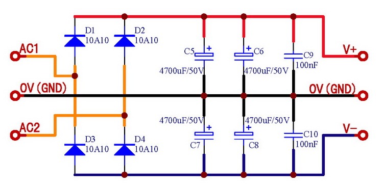 AudioWind Power Supply Board for Amplifiers, Max Out ±40V/10Amp.
