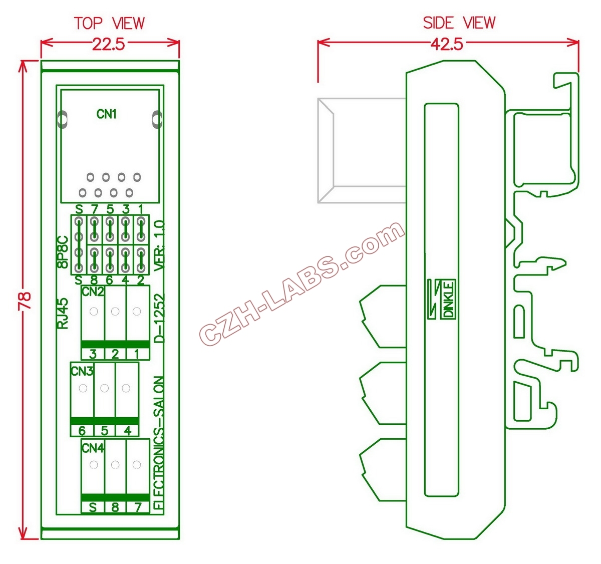 Slim DIN Rail Mount RJ45 8P8C Breakout Board Interface Module.