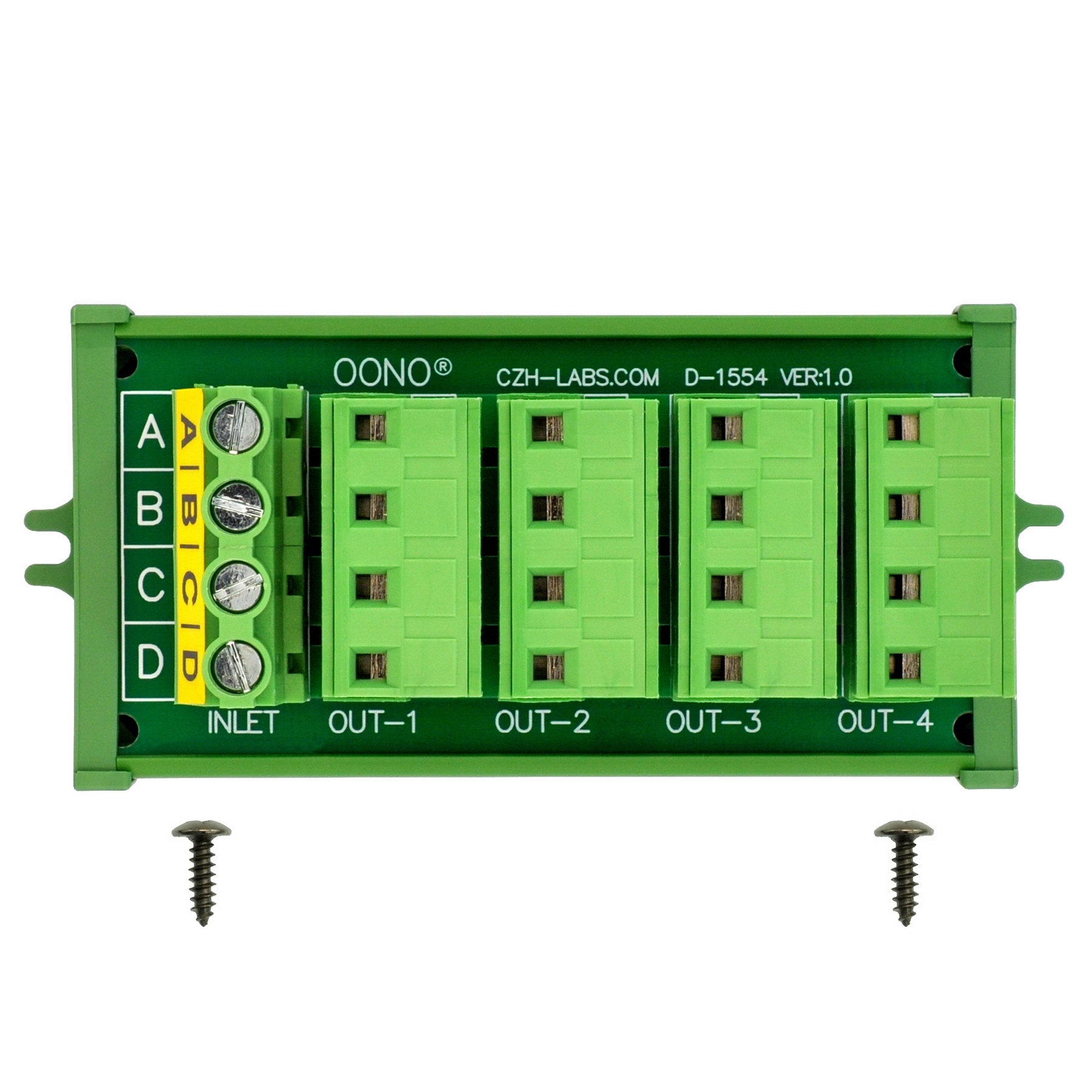 Screw Mount 30A/300V 4x4 Position Pluggable Terminal Block Distribution Module, OONO D-1554P