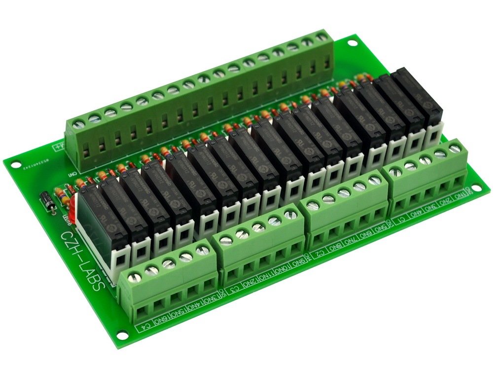 CZH-LABS Slim Panel Mount DC12V Sink/NPN 16 SPST-NO 5A Power Relay Module, APAN3112