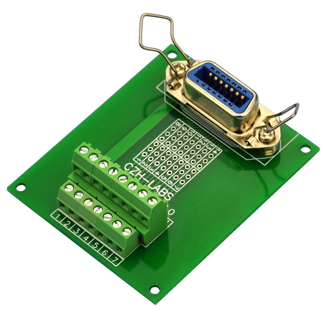 CZH-LABS 14-Pin 0.085" Centronics Vertical Female Ribbon Connector Screw Terminal Block Breakout Board.