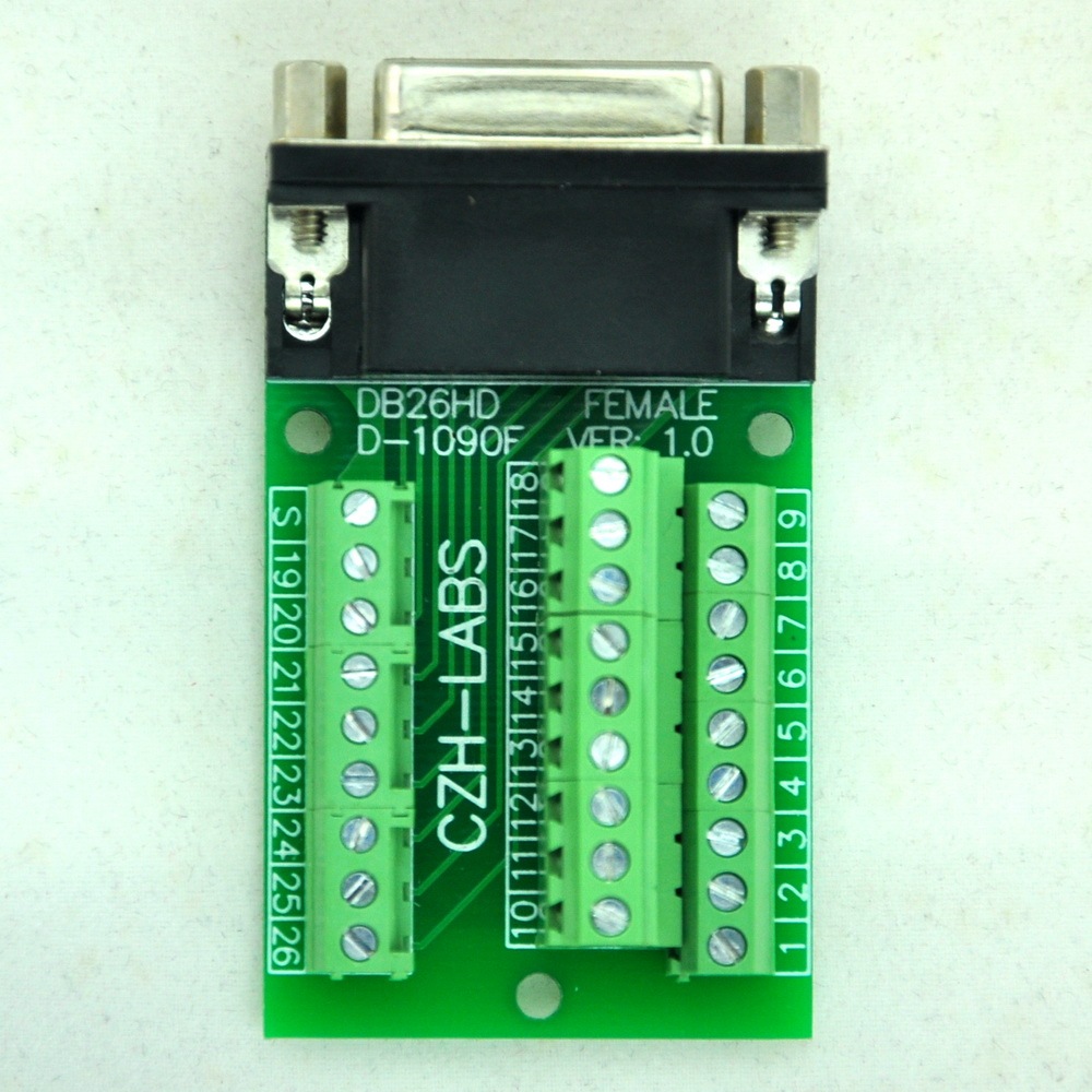 CZH-LABS Slim Right Angle D'SUB DB26HD Female Header Breakout Board Module, D-SUB.