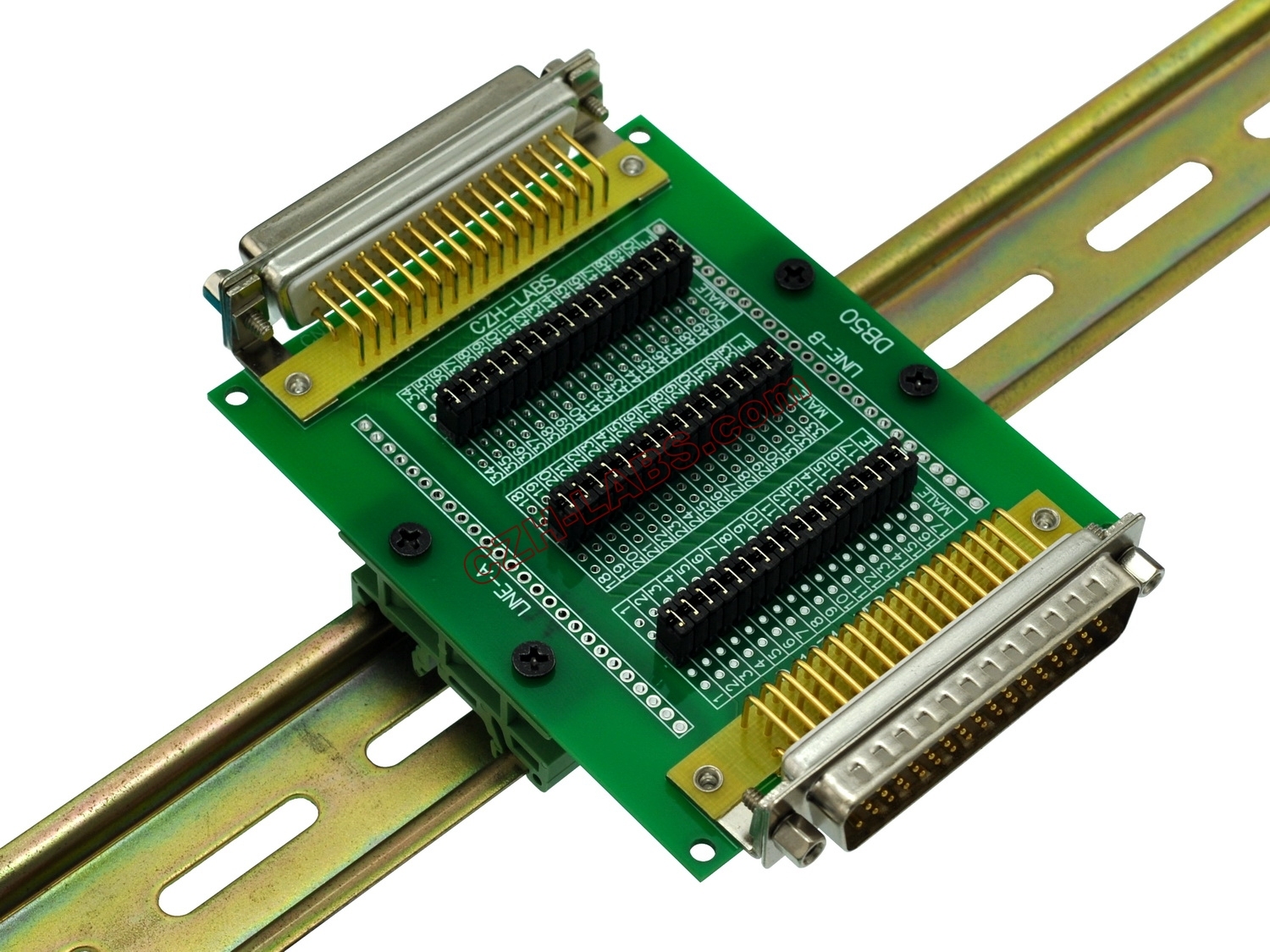 CZH-LABS DIN Rail Mount D'sub DB50 Diagnostic Test Breakout Board, DSUB DB50 Connector Male to Female.