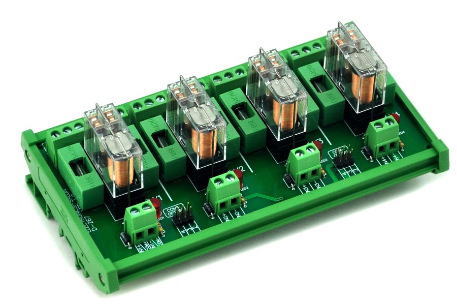 ELECTRONICS-SALON DIN Rail Mount Fused 4 DPDT 5A Power Relay Interface Module, G2R-2 12V DC Relay