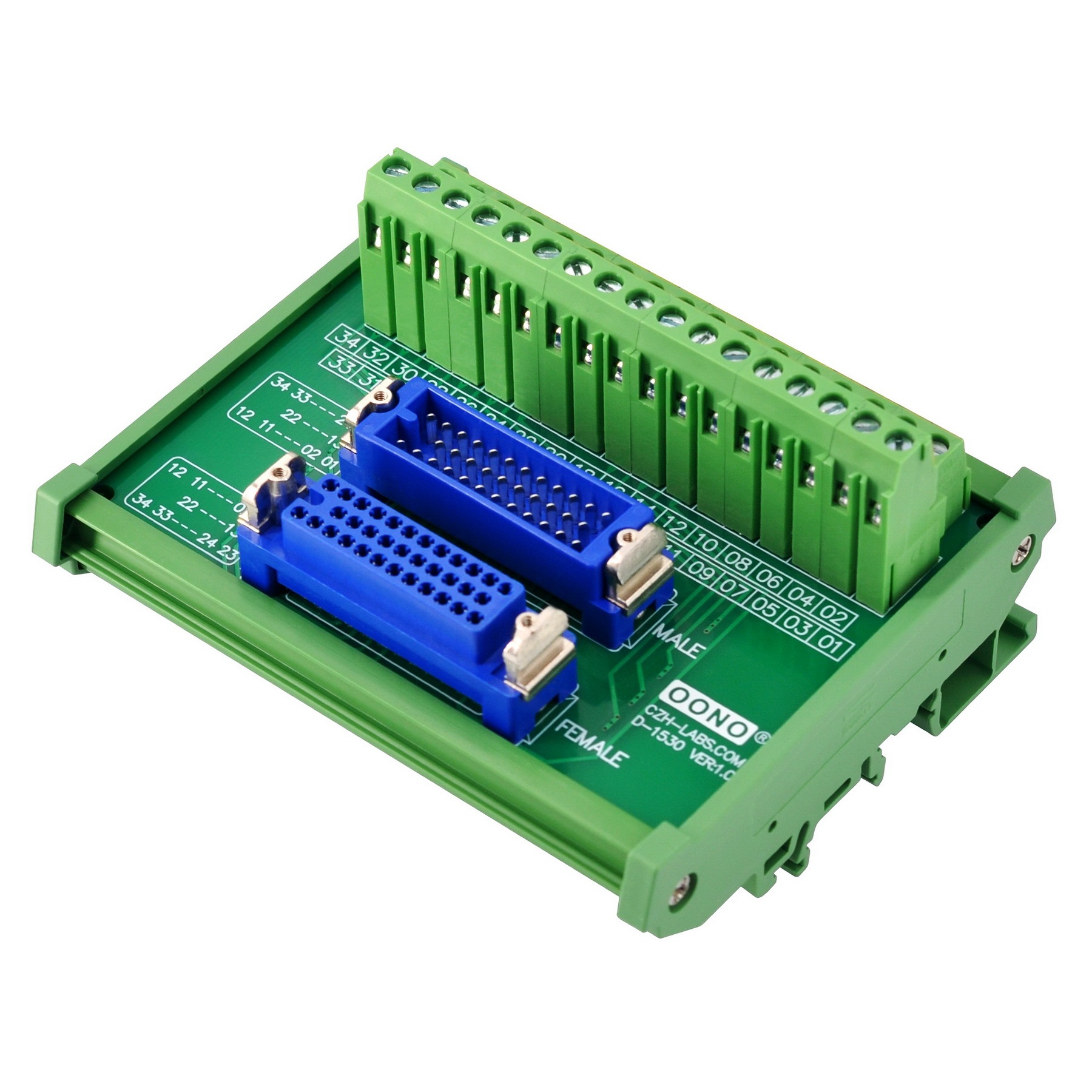 DIN Rail Mount MR34 Male-Female Breakout Board Terminal Block Interface Module, MR-34RMD2 MR-34RFD2