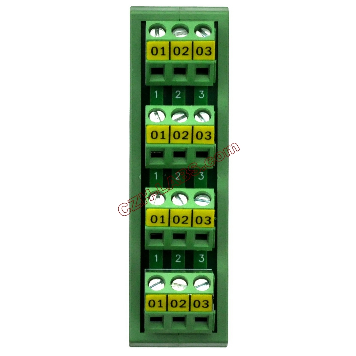 Slim DIN Rail Mount 16A/300V 4x3 Position Screw Terminal Block Distribution Module.
