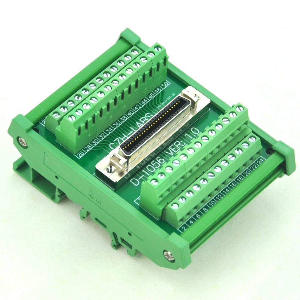CZH-LABS DIN Rail Mount 50-pin 0.05" Mini D Ribbon/MDR Female Interface Module, SCSI.