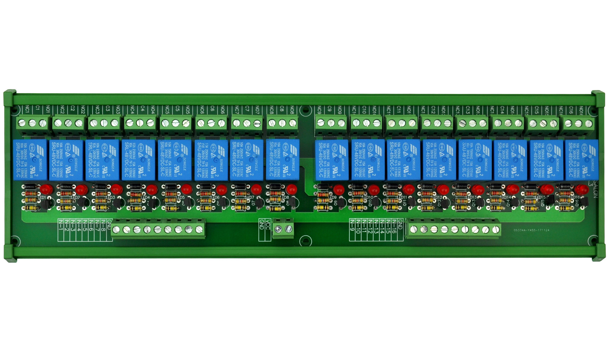 ELECTRONICS-SALON DIN Rail Mount 16 SPDT Power Relay Interface Module, 10A Relay, 48V Coil.