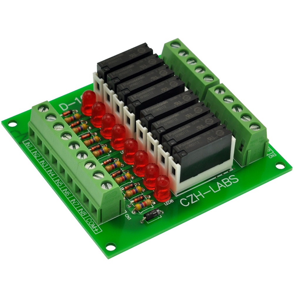 CZH-LABS Slim Panel Mount DC12V Sink/NPN 8 SPST-NO 5A Power Relay Module, APAN3112