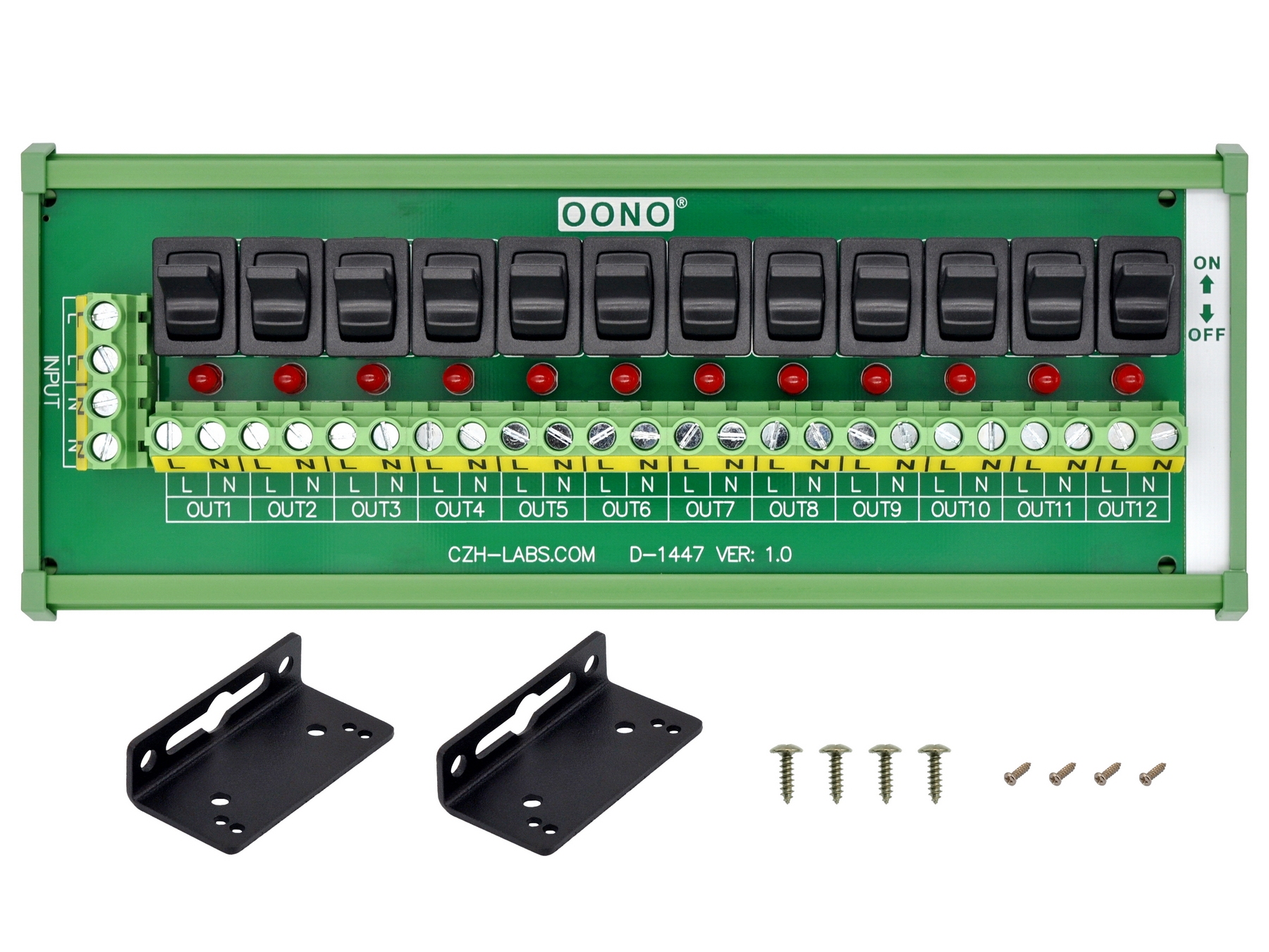 Wall Mount 12 Channel Paddle Rocker Switch AC 115V 230V Power Distribution Strip Module