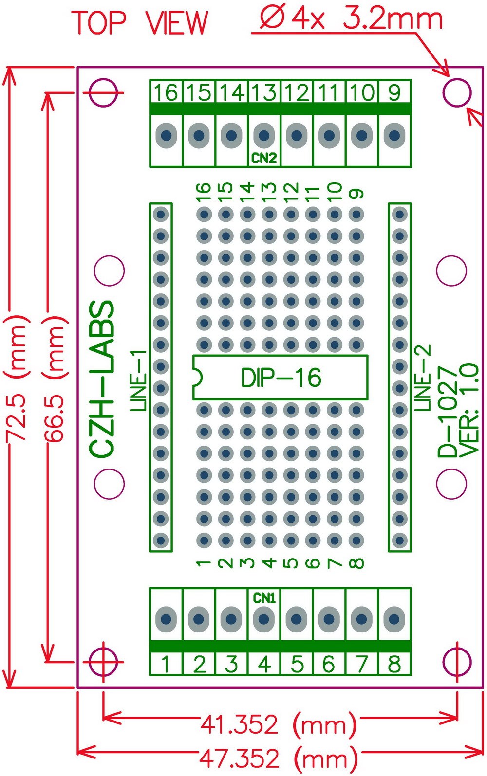 DIP-16 Component to Screw Terminal Adapter Board, w/HQ DIN Rail Mount Carrier.
