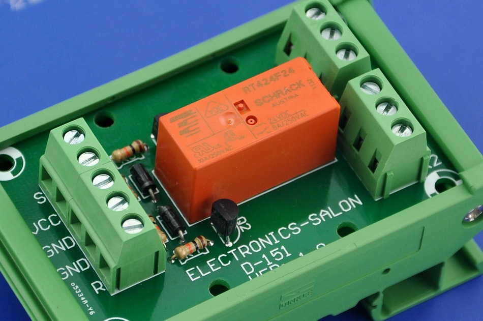 ELECTRONICS-SALON Bistable DPDT 8 Amp Relay Module, DC24V Coil, with DIN Rail Carrier Housing