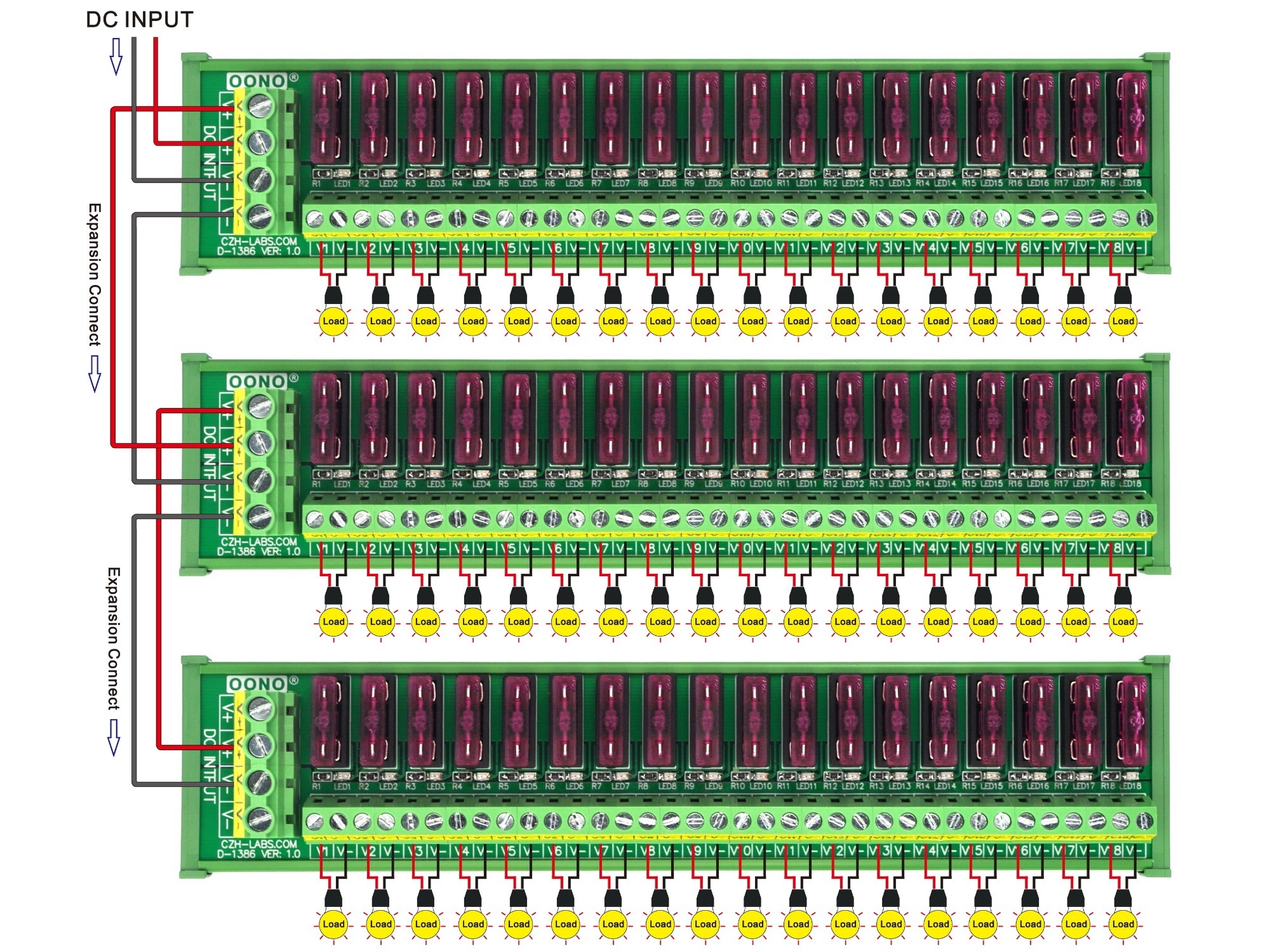 DIN Rail Mount 18 Position DC Power Fuse Distribution Strip Module