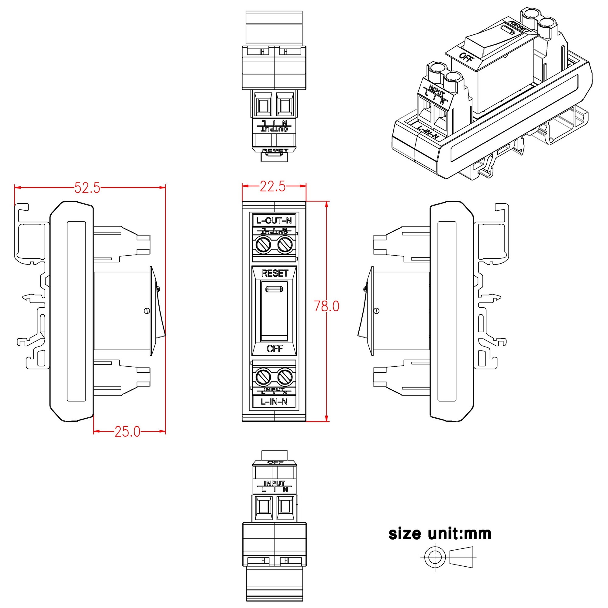 Rocker Switch Thermal Circuit Breaker Overload Protector Module DIN Rail Mount
