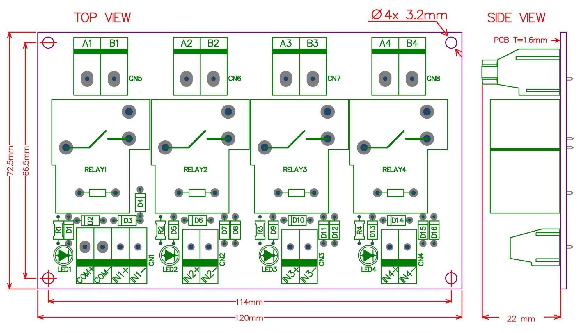 CZH-Labs 12V Passive 4 SPST-NO 30Amp Power Relay Module Board.