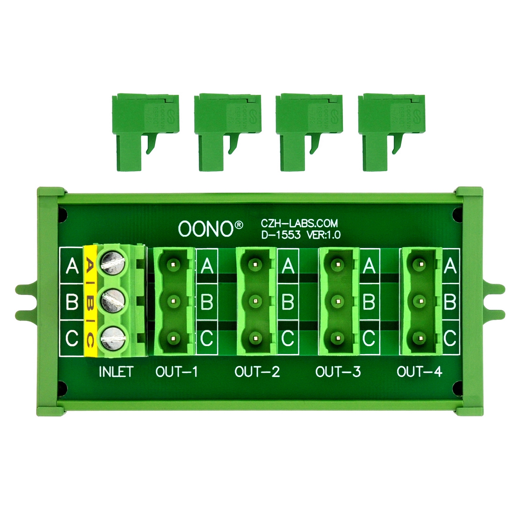 Screw Mount 30A/300V 4x3 Position Pluggable Terminal Block Distribution Module, OONO D-1553P