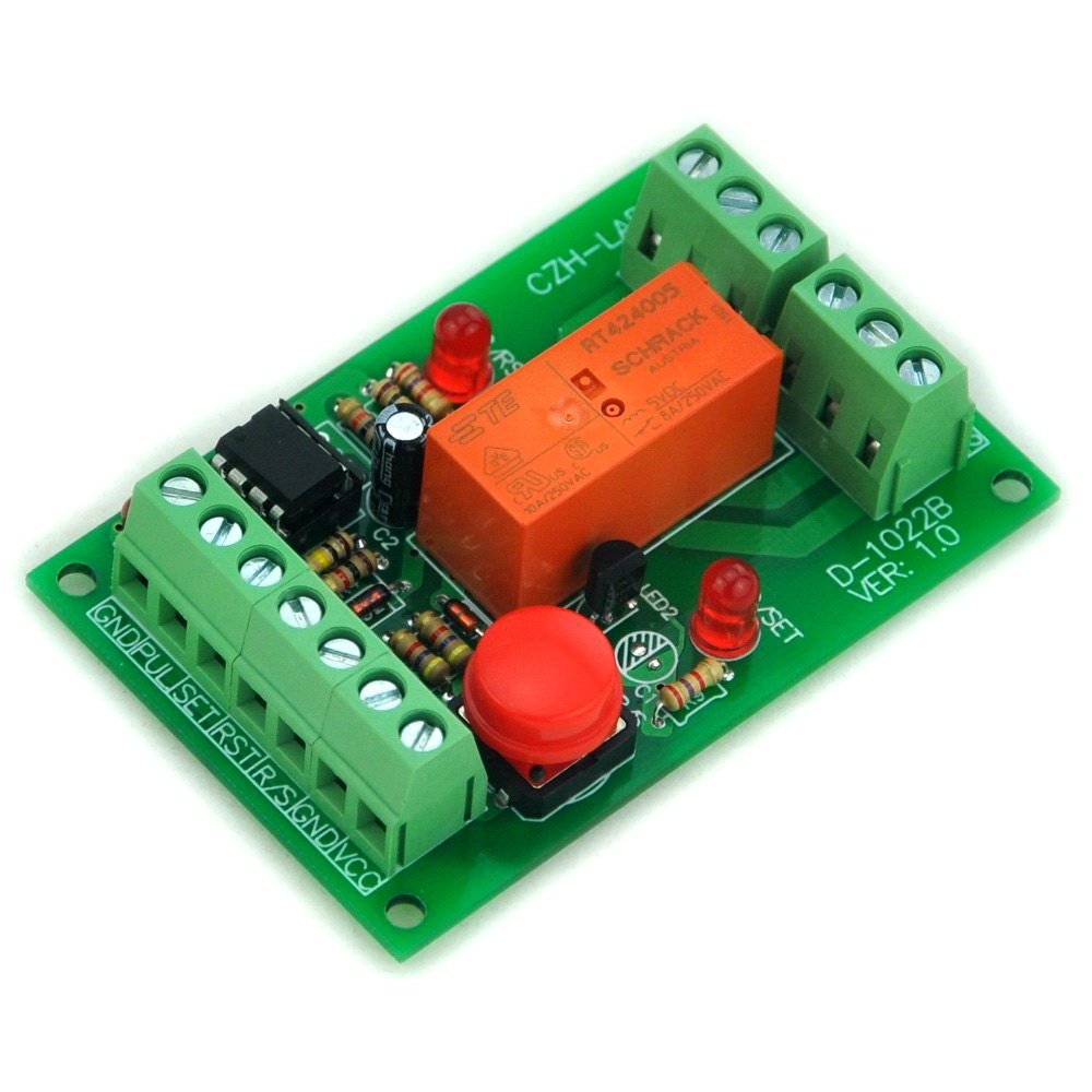 Panel Mount Momentary-Switch/Pulse-Signal Control Latching DPDT Relay Module,5V.