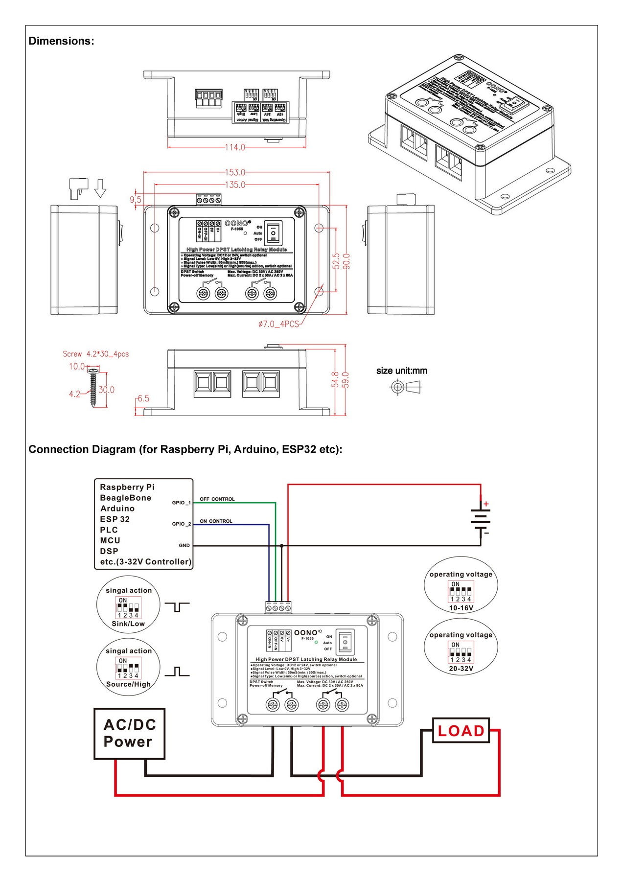 12V/24V DPST 80A/250VAC 50A/30VDC Latching Relay Module