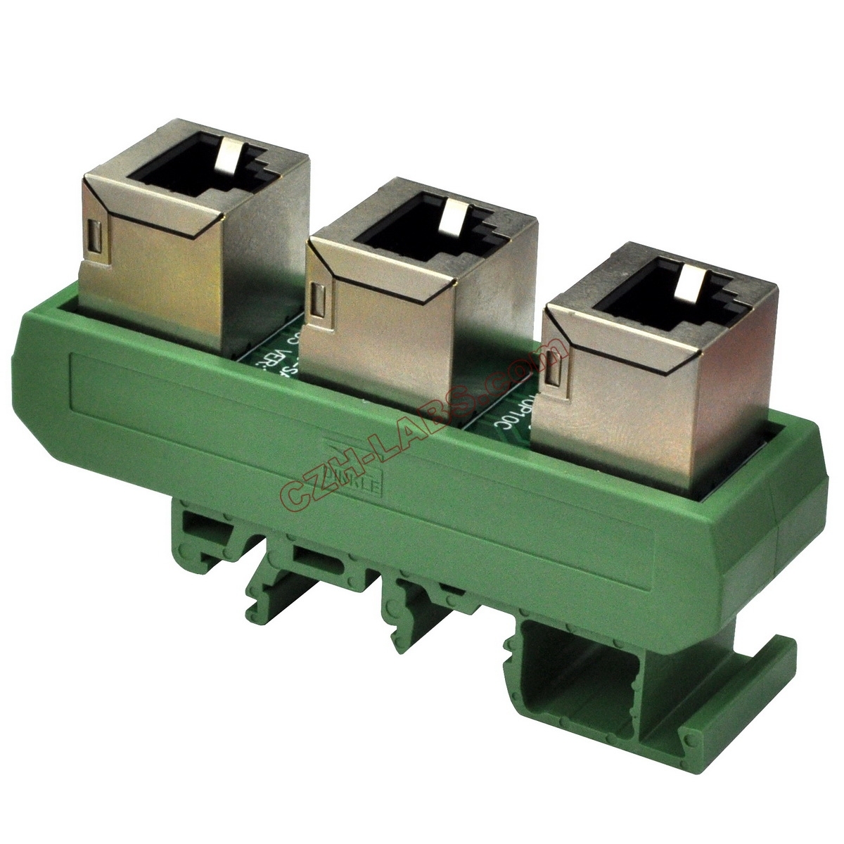 Slim DIN Rail Mount RJ50 10P10C 3 Jacks Splitter Buss Board Interface Module.