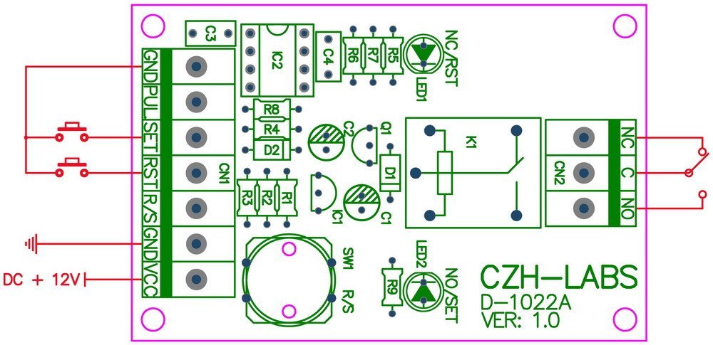 Panel Mount Momentary-Switch/Pulse-Signal Control Latching SPDT Relay Module,12V.
