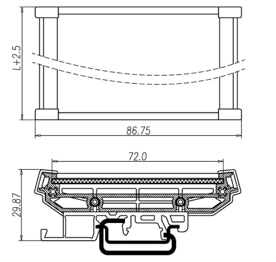 DIN Rail Mount Carrier, for 90mm x 72mm PCB, Housing, Bracket